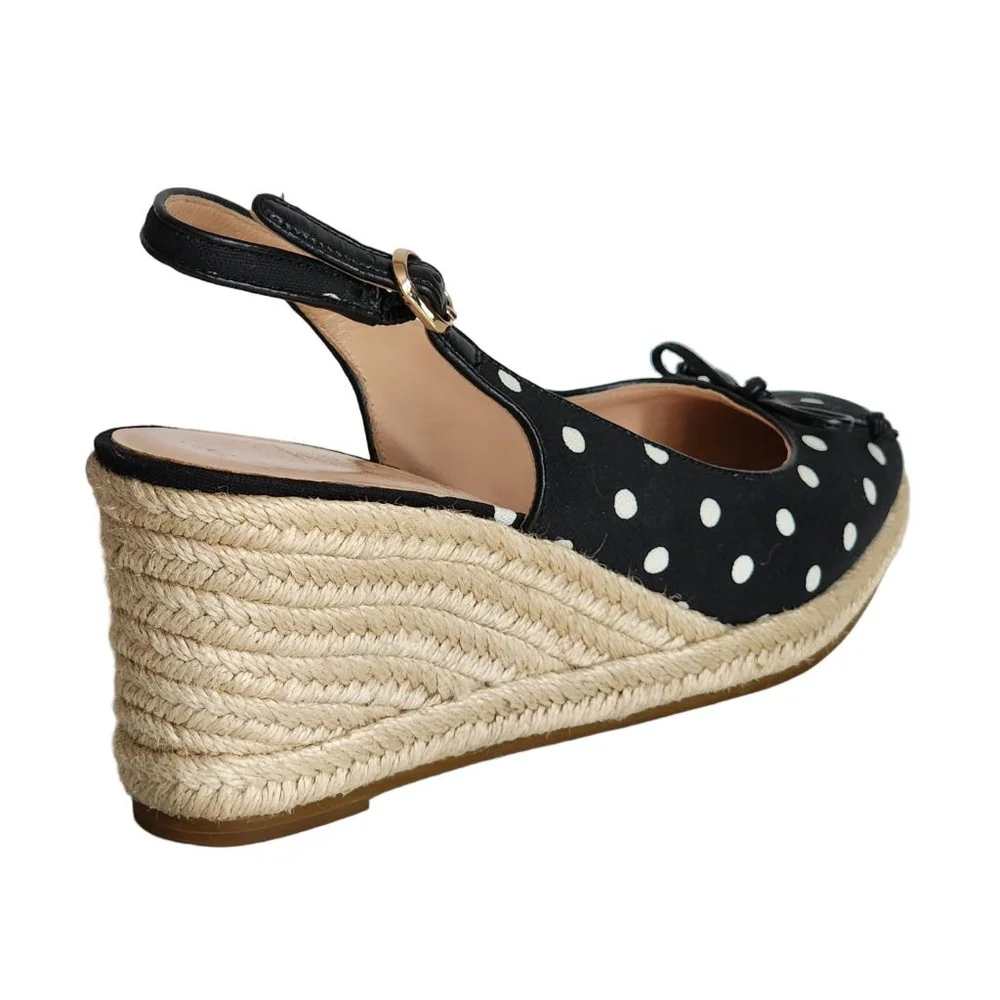 KATE SPADE Panama Night Black White Polka Dot Slingback Espadrille Wedges Size 8